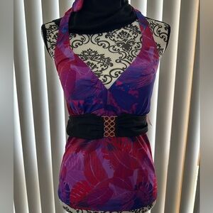 Vibrant Halter Tankini Top with Belt